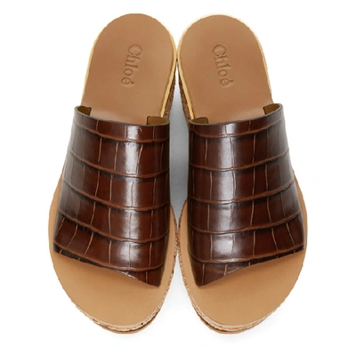 Shop Chloé Brown Croc Camille Wedge Mule Sandals