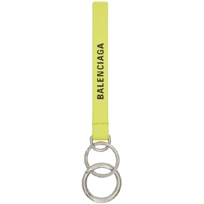 Shop Balenciaga Yellow Leather Keychain In 3500 Acid G