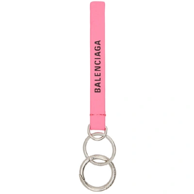 Shop Balenciaga Pink Leather Keychain In 5610 Pink