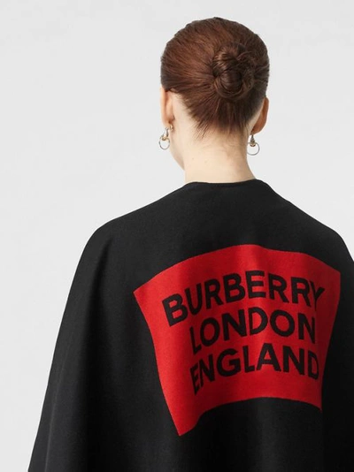 Shop Burberry Logo Detail Wool Jacquard Cape In Black