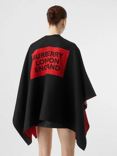 Shop Burberry Logo Detail Wool Jacquard Cape In Black