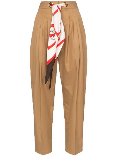 Shop Burberry Pleated Scarf Tie Trousers - Neutrals