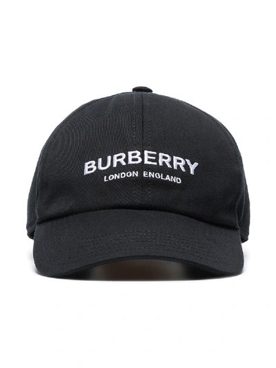 BURBERRY LOGO EMBROIDERED BASEBALL CAP - 黑色