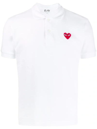 Shop Comme Des Garçons Play Logo Patch Polo Shirt - White