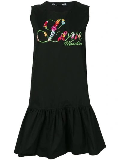Shop Love Moschino Embroidered Shift Dress - Black