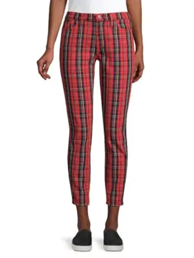 Shop Current Elliott The Stiletto Plaid Cropped Jeans In Red