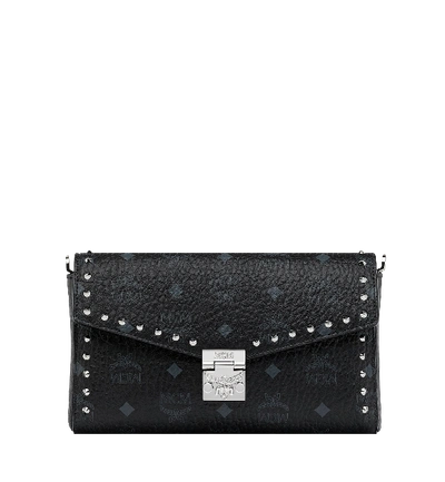 Shop Mcm Millie Flap Crossbody In Studded Outline Visetos In Black