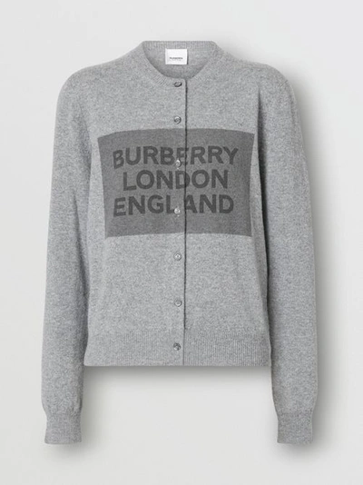 Shop Burberry Logo Detail Cashmere Cardigan In Grey