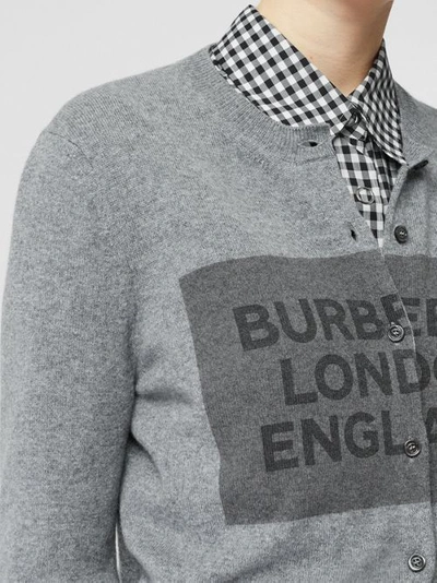 Shop Burberry Logo Detail Cashmere Cardigan In Grey