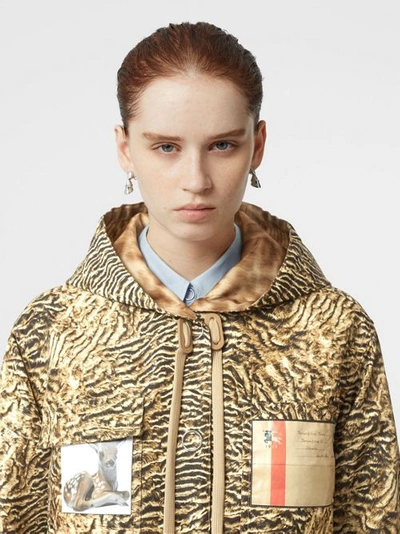 Shop Burberry Tiger Print Lightweight Hooded Jacket In Beige