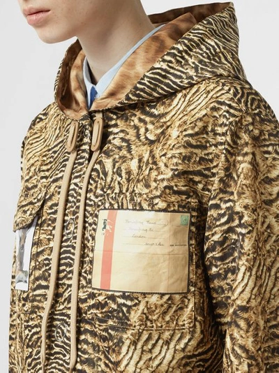 Shop Burberry Tiger Print Lightweight Hooded Jacket In Beige