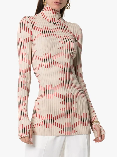 Shop Paco Rabanne Printed Ribbed Cotton-blend Top In M105