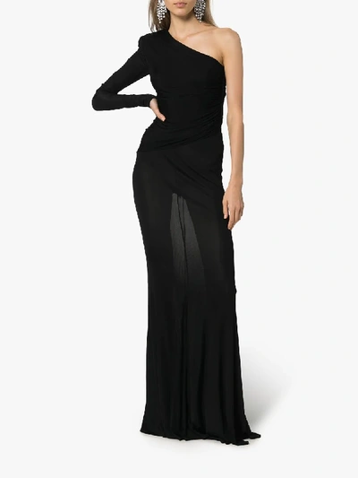 Shop Alexandre Vauthier One Shoulder Semi-sheer Gown In Black