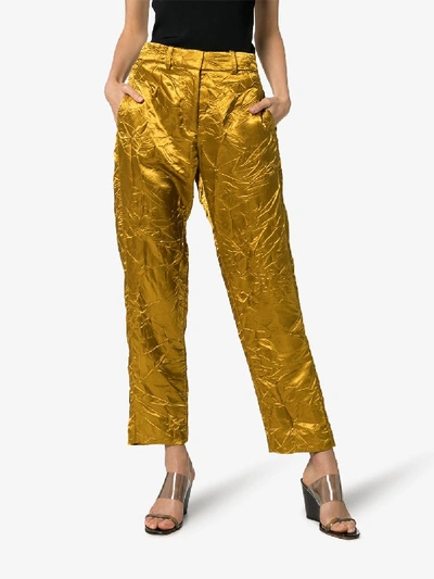 Shop Sies Marjan Willa Crinkled Cropped Trousers In Mustard
