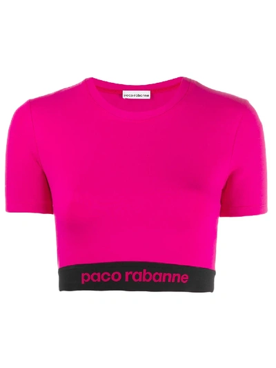Shop Rabanne Paco  Logo Print Cropped T-shirt - Pink