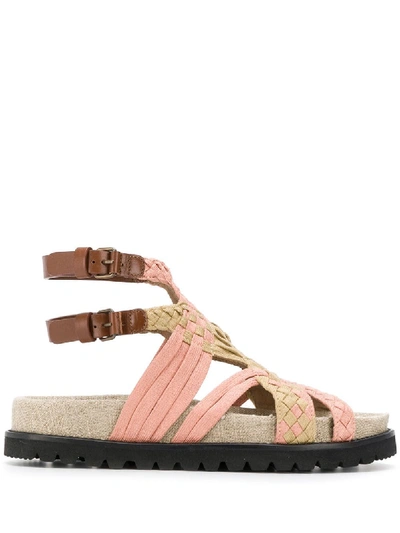 Shop Alberta Ferretti Woven Double Strap Sandals - Pink