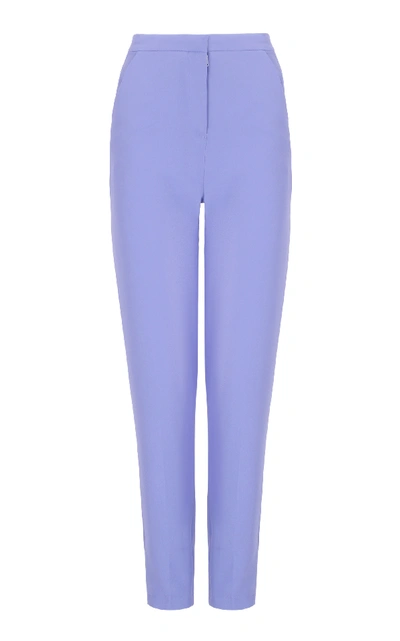 Shop Amal Al Mulla Blue Crepe Fitted Crop Pants