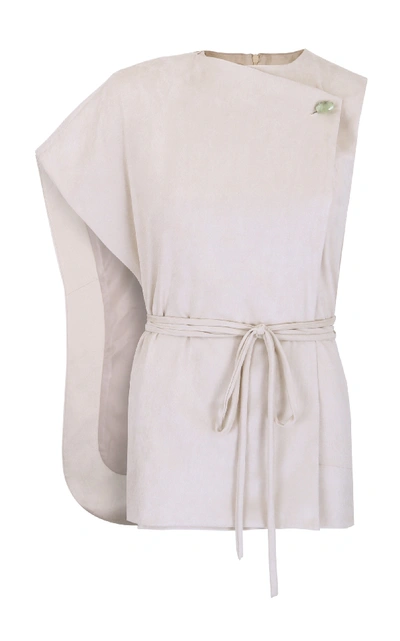 Shop Amal Al Mulla Ivory Two Piece Wrap Around Layered Top With A Prehnite In Neutral