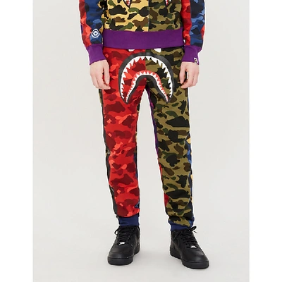 Shop A Bathing Ape Colour-blocked Camouflage-print Cotton-jersey Jogging Bottoms In Multi