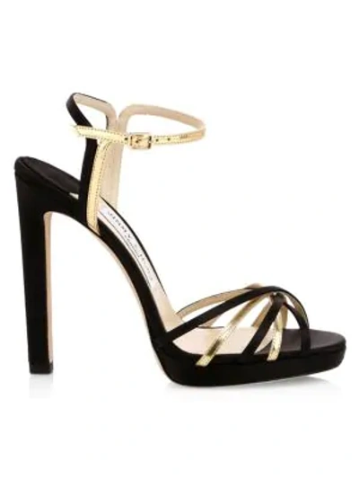 Shop Jimmy Choo Lilah Platform Metallic Sandals In Black Gold