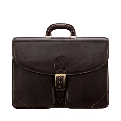 Shop Maxwell Scott Bags Brown Full Grain Leather Mens Large 17 Laptop Briefcase In Dark Chocolate Brown