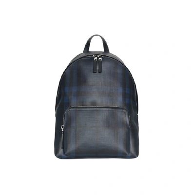 Shop Burberry Leather Trim London Check Backpack In Navy/black