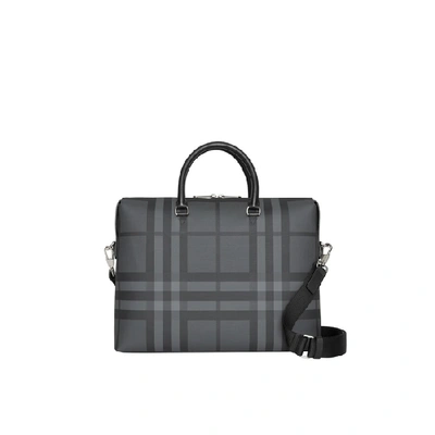 Shop Burberry Large London Check Briefcase In Charcoal/black