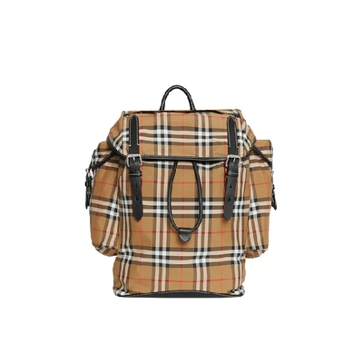 Shop Burberry Vintage Check And Leather Backpack In Antique Yellow