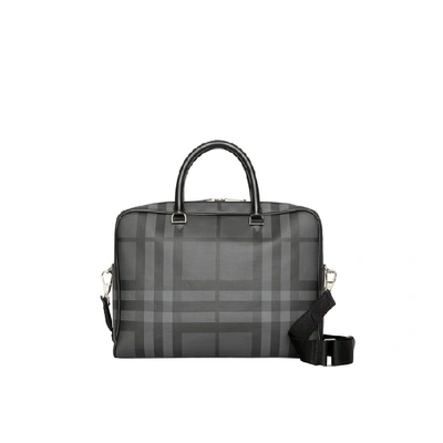 Shop Burberry London Check And Leather Briefcase In Charcoal/black