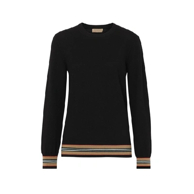 Shop Burberry Icon Stripe Detail Merino Wool Sweater In Black