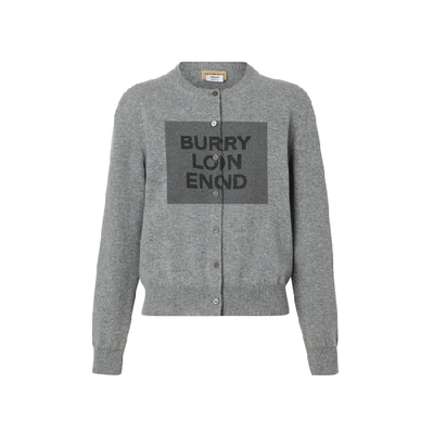 Shop Burberry Logo Detail Cashmere Cardigan In Grey