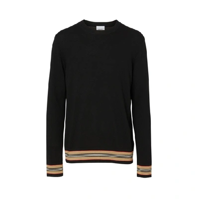 Shop Burberry Icon Stripe Detail Merino Wool Sweater In Black
