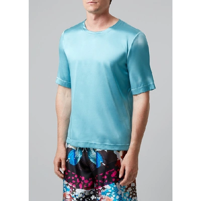 Shop Meng Men S Light Blue Stretchy Silk Satin T-shirt