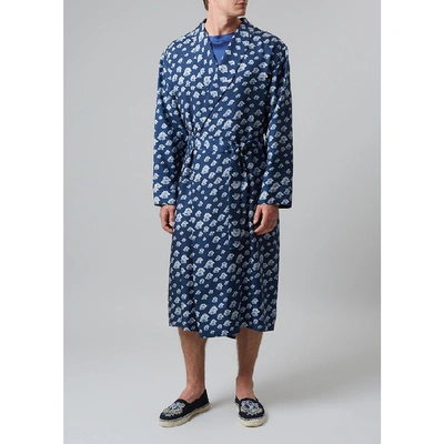Shop Meng Men S Navy Printed Silk Twill Dressing Gown