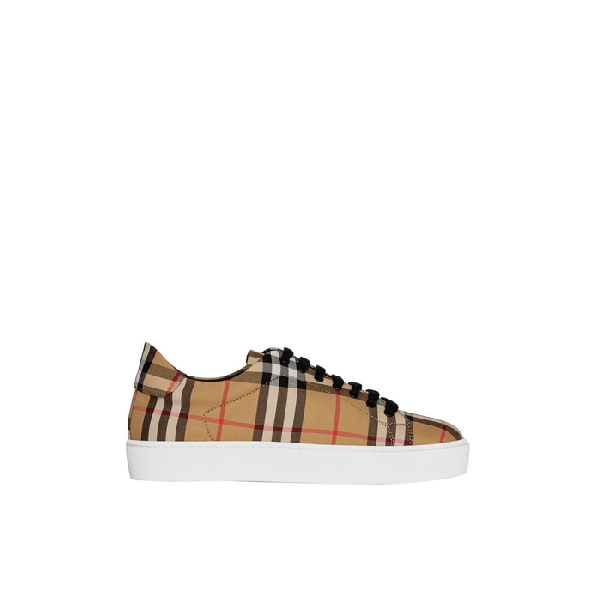 vintage check and leather sneakers