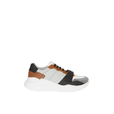 Shop Burberry Suede Neoprene And Leather Sneakers In Light Grey