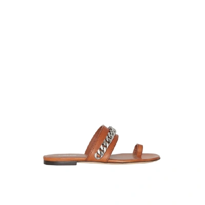 Shop Burberry Chain Detail Leather Sandals In Amber