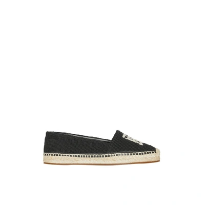 Shop Burberry Monogram Motif Cotton And Leather Espadrilles In Black/ecru