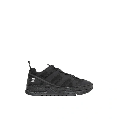 Shop Burberry Mesh And Nubuck Union Sneakers In Black