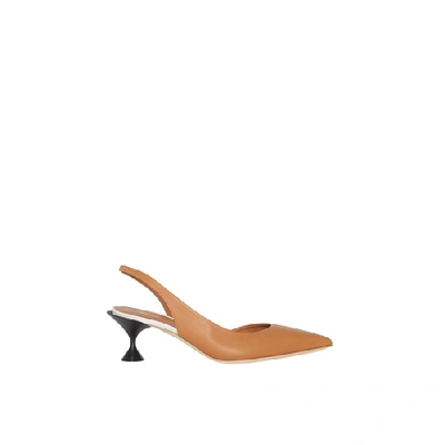 Shop Burberry Leather Slingback Pumps In Camel