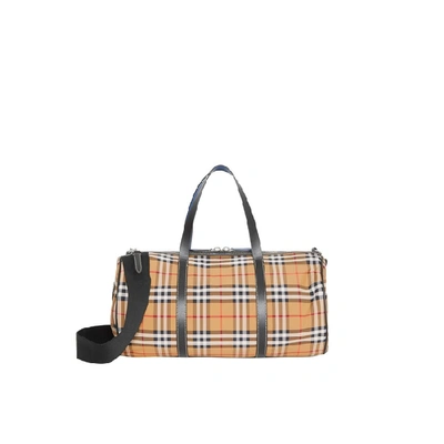 Shop Burberry Medium Vintage Check And Leather Barrel Bag In Antique Yellow