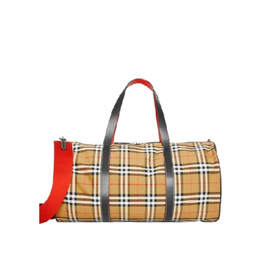 Shop Burberry Large Vintage Check And Leather Barrel Bag In Antique Yellow
