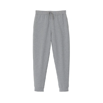 Shop Burberry Logo Print Cotton Trackpants In Pale Grey Melange