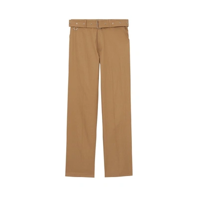 Shop Burberry D-ring Detail Belted Cotton Trousers In Toffee