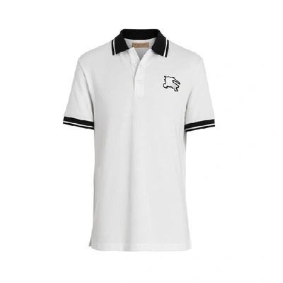 Shop Burberry Tipped Cotton Pique Polo Shirt In White