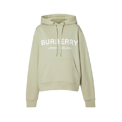 Shop Burberry Logo Print Cotton Oversized Hoodie In Pale Apple Green