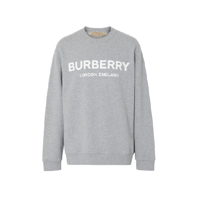 Shop Burberry Logo Print Cotton Sweatshirt In Pale Grey Melange