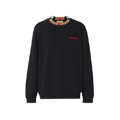 Shop Burberry Icon Stripe Detail Cotton Sweatshirt In Black