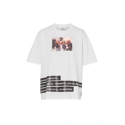 Shop Burberry Montage Print Cotton Oversized T-shirt In White