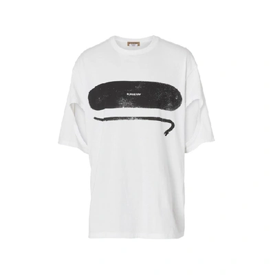 Shop Burberry Cut-out Detail Logo Print Cotton Oversized T-shirt In Optic White